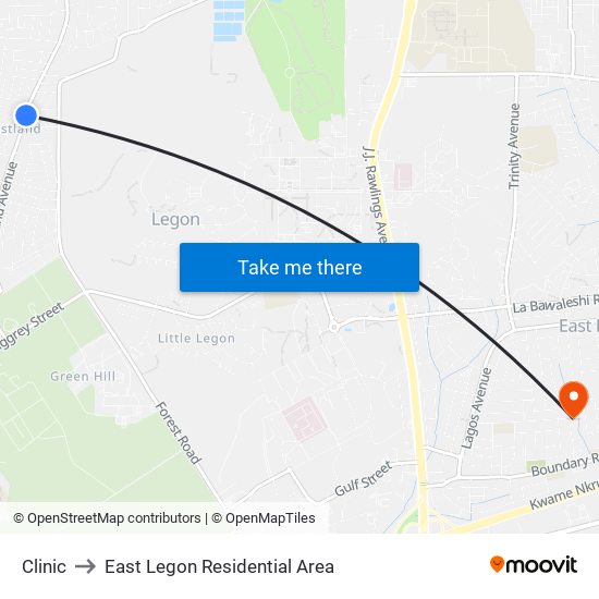 Clinic to East Legon Residential Area map