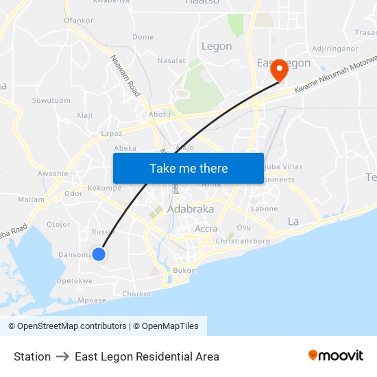 Station to East Legon Residential Area map