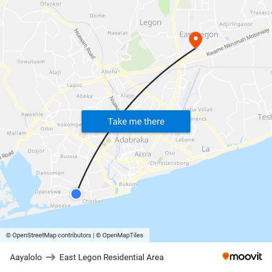 Aayalolo to East Legon Residential Area map