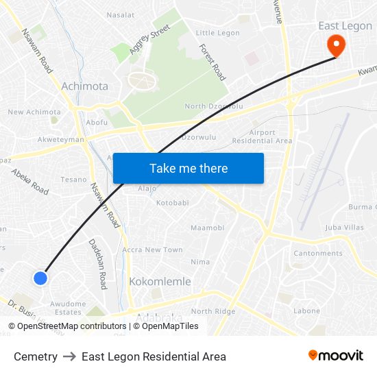 Cemetry to East Legon Residential Area map