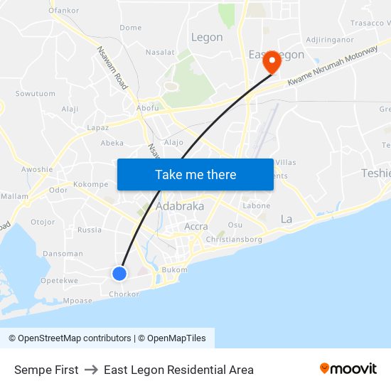 Sempe First to East Legon Residential Area map