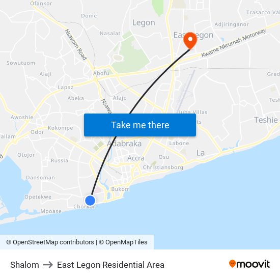 Shalom to East Legon Residential Area map