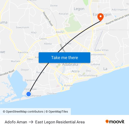 Adofo Aman to East Legon Residential Area map