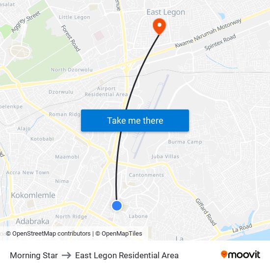 Morning Star to East Legon Residential Area map