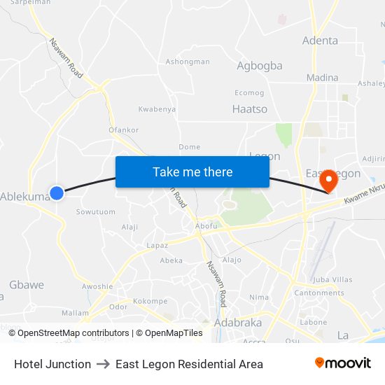 Hotel Junction to East Legon Residential Area map