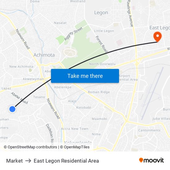 Market to East Legon Residential Area map