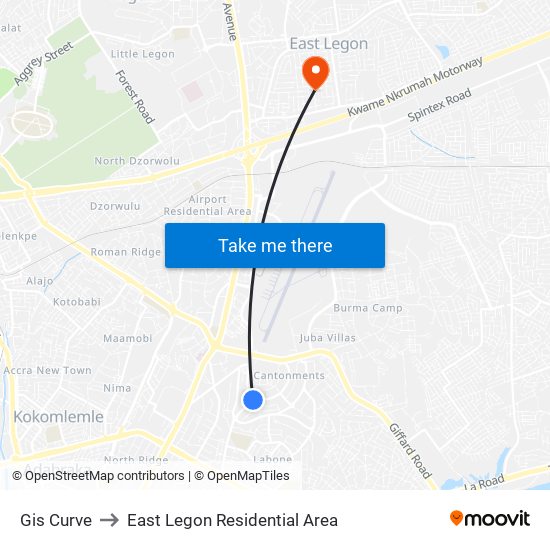 Gis Curve to East Legon Residential Area map