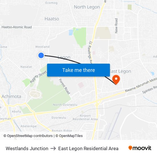 Westlands Junction to East Legon Residential Area map