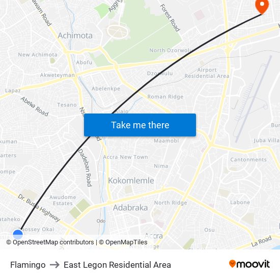Flamingo to East Legon Residential Area map