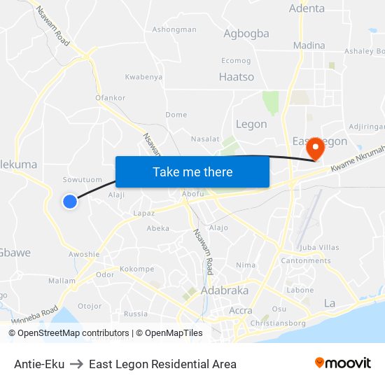 Antie-Eku to East Legon Residential Area map