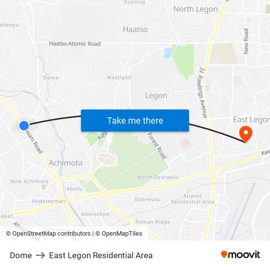 Dome to East Legon Residential Area map