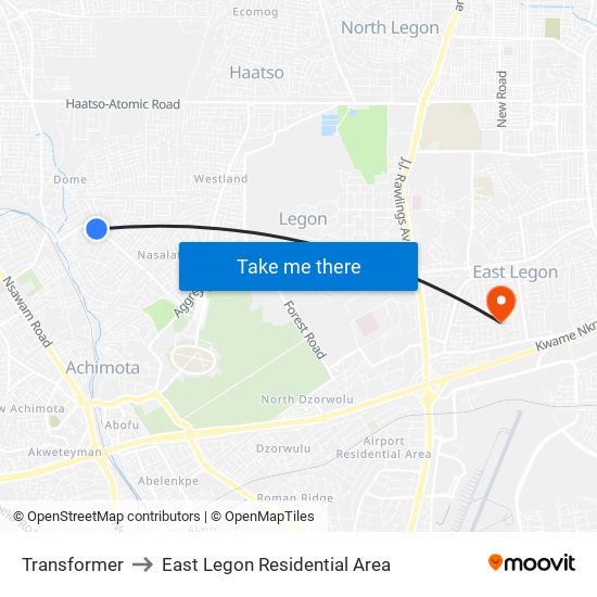 Transformer to East Legon Residential Area map