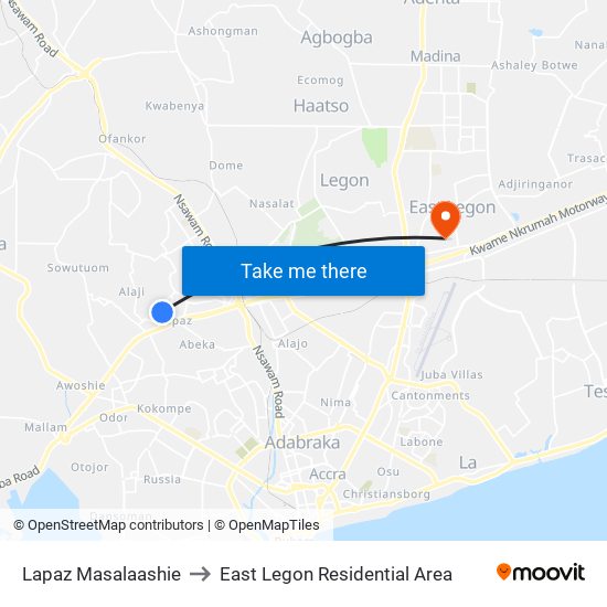 Lapaz Masalaashie to East Legon Residential Area map