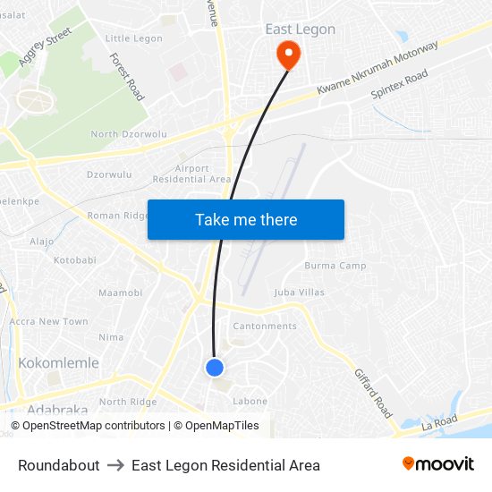 Roundabout to East Legon Residential Area map