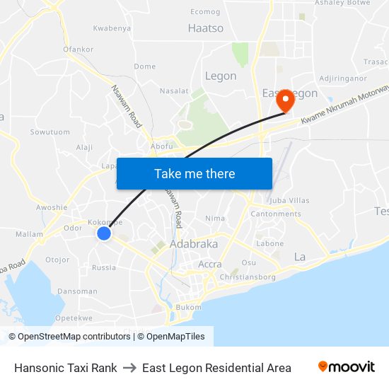 Hansonic Taxi Rank to East Legon Residential Area map