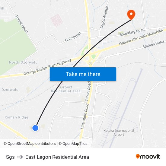 Sgs to East Legon Residential Area map