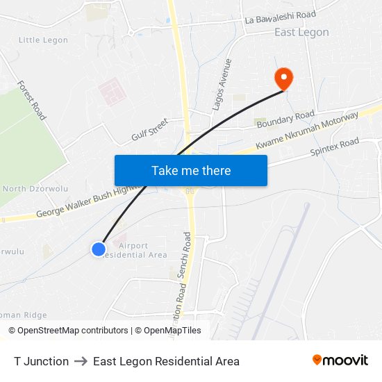 T Junction to East Legon Residential Area map