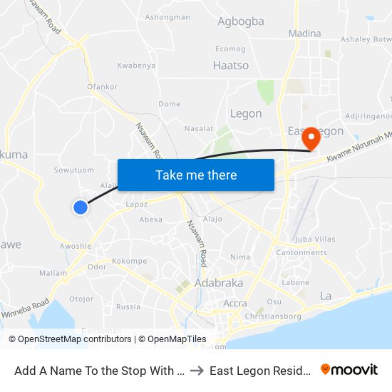Add A Name To the Stop With Junglebus App to East Legon Residential Area map