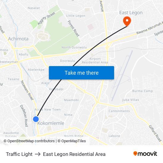 Traffic Light to East Legon Residential Area map