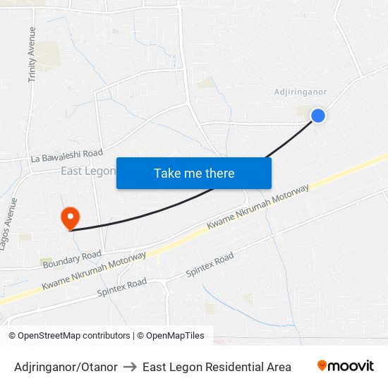 Adjringanor/Otanor to East Legon Residential Area map