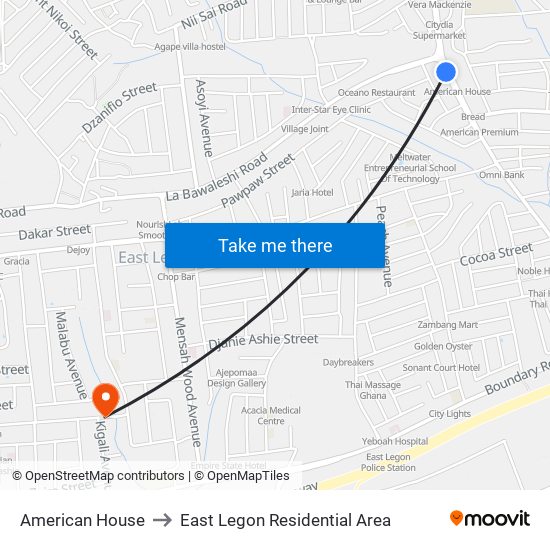 American House to East Legon Residential Area map