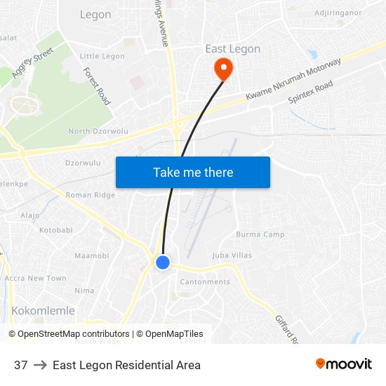 37 to East Legon Residential Area map
