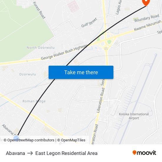 Abavana to East Legon Residential Area map
