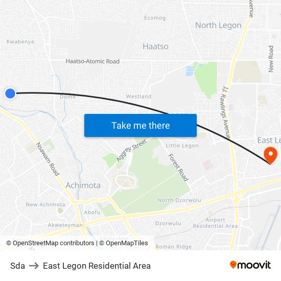 Sda to East Legon Residential Area map