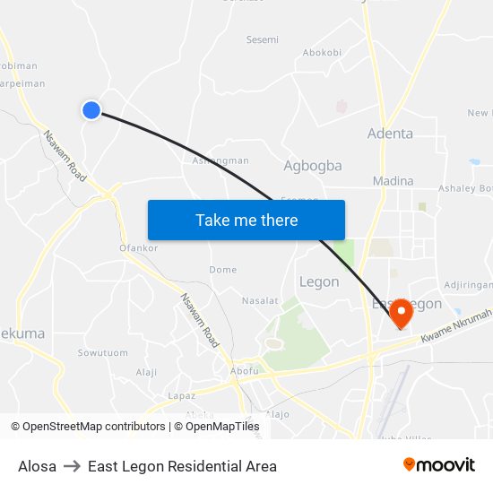 Alosa to East Legon Residential Area map