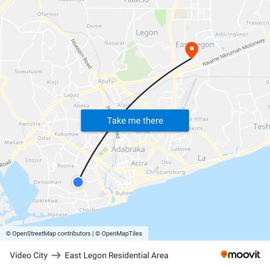 Video City to East Legon Residential Area map