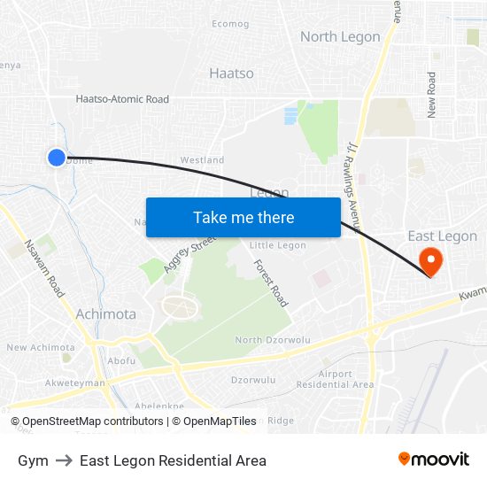 Gym to East Legon Residential Area map