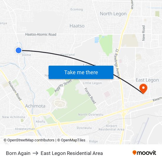 Born Again to East Legon Residential Area map