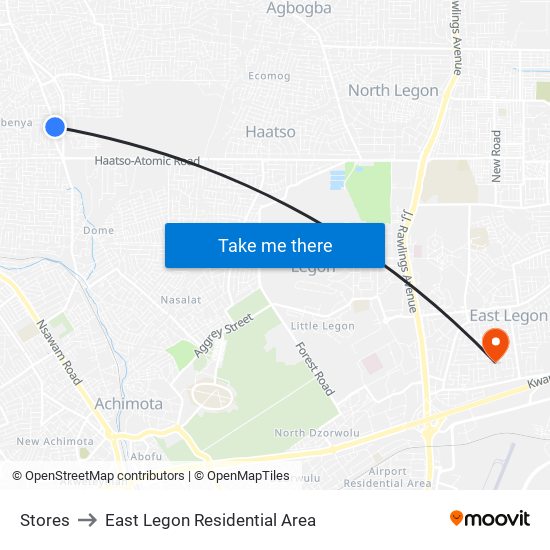 Stores to East Legon Residential Area map