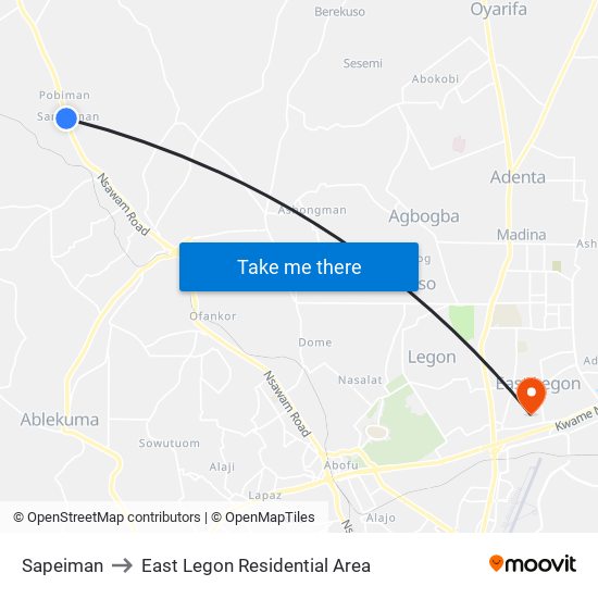 Sapeiman to East Legon Residential Area map