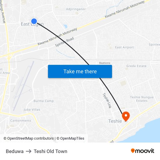 Beduwa to Teshi Old Town map