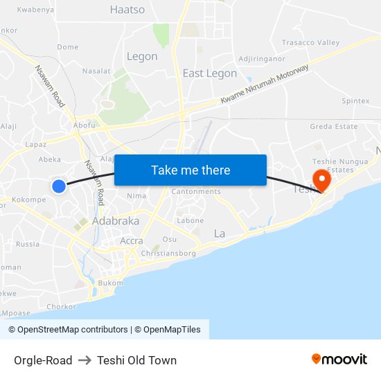 Orgle-Road to Teshi Old Town map