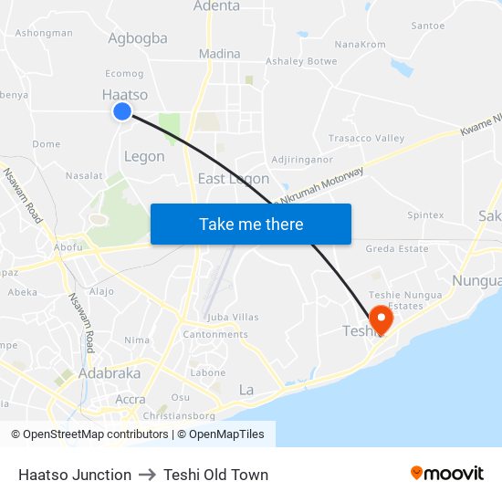 Haatso Junction to Teshi Old Town map