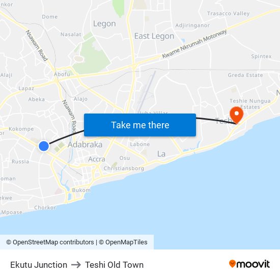 Ekutu Junction to Teshi Old Town map