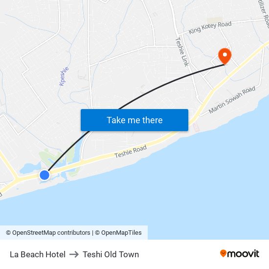 La Beach Hotel to Teshi Old Town map