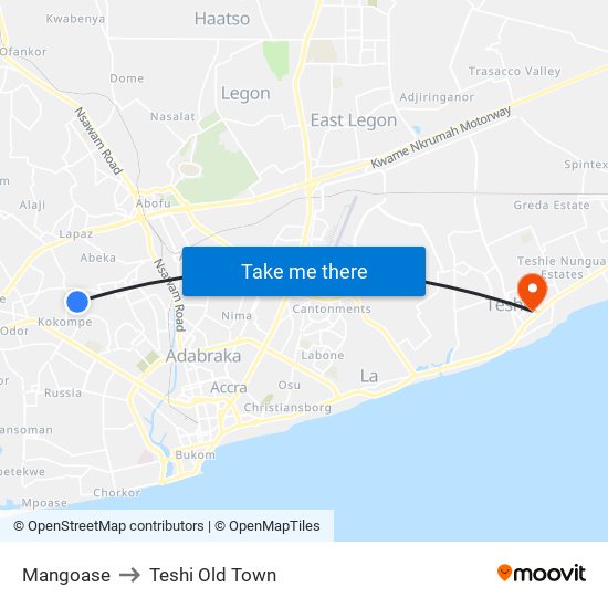Mangoase to Teshi Old Town map