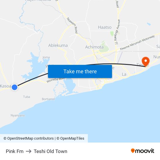 Pink Fm to Teshi Old Town map