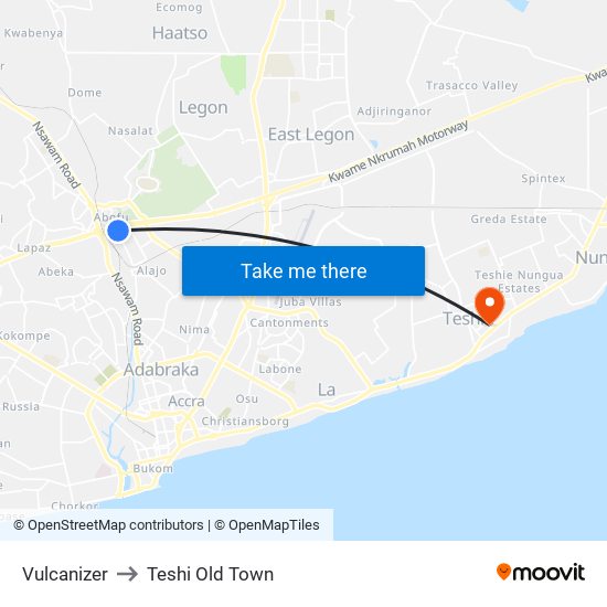 Vulcanizer to Teshi Old Town map