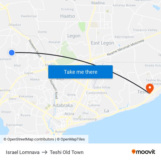Israel Lomnava to Teshi Old Town map