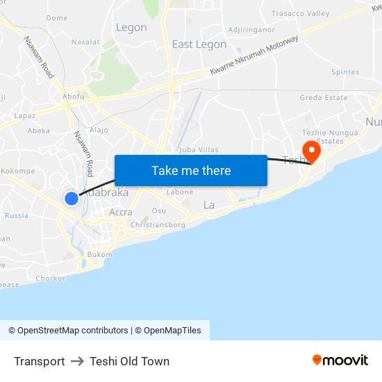Transport to Teshi Old Town map