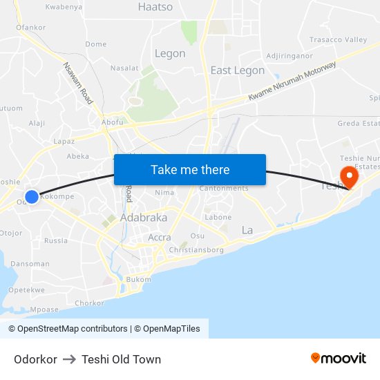 Odorkor to Teshi Old Town map