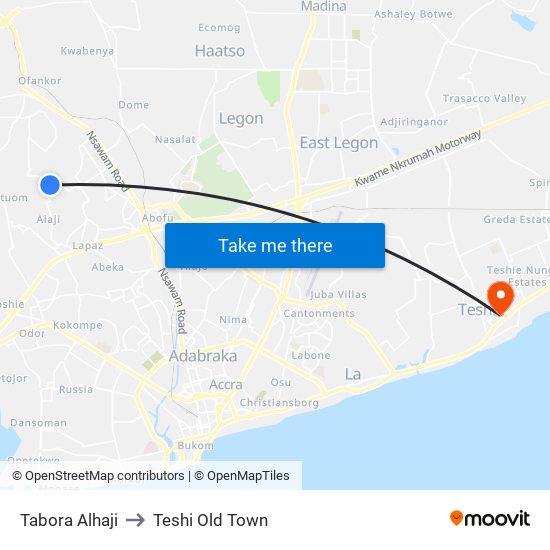 Tabora Alhaji to Teshi Old Town map