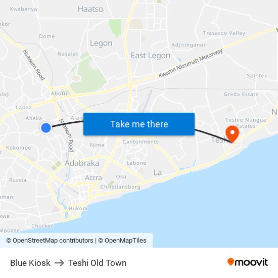 Blue Kiosk to Teshi Old Town map