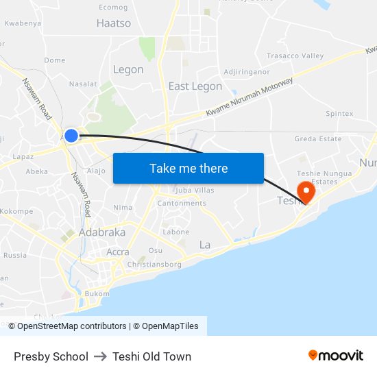 Presby School to Teshi Old Town map