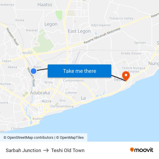Sarbah Junction to Teshi Old Town map