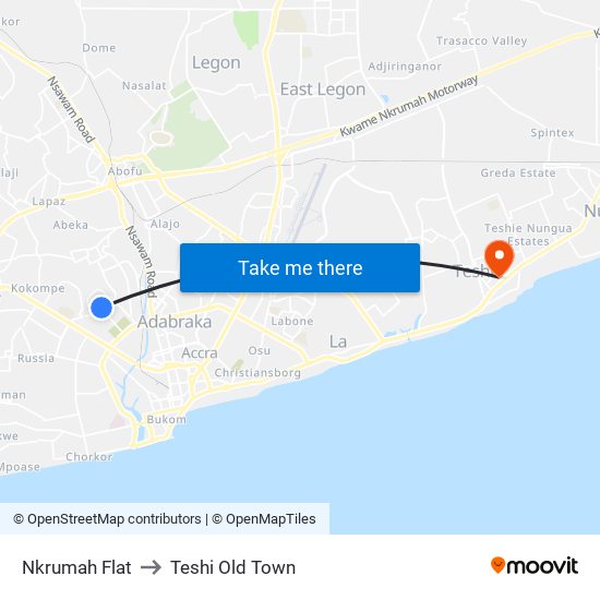 Nkrumah Flat to Teshi Old Town map